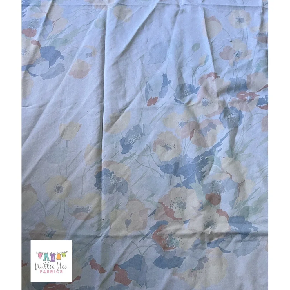 Vintage Twin Fitted Sheet in blue with peach and‎ blue floral, Springmaid